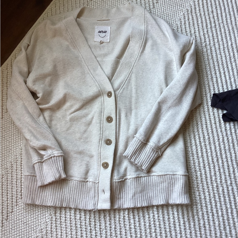 aerie cardigan, sweatshirt material.